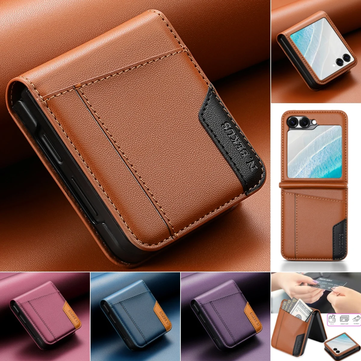 Galaxy Z Flip7: Flip-Leder-Handyhülle 7 FE 6 5 4 3 5G Flip7 Flip8 Brieftasche Kartenhalter Handytasche Buchhülle Etui