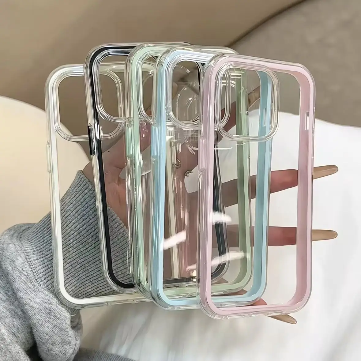 iPhone 16 Pro: Luxus Candy Farbe Rahmen Klare Rückseite Telefon Fall Acryl Stoßfest Stoßstange Abdeckung