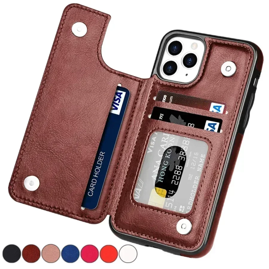 iPhone 16: Brieftasche Doppelknopf mit Kartensteckplatz Ständer Flip Ledertasche