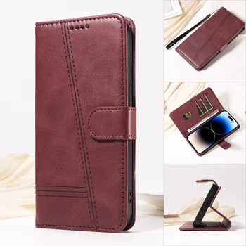 iPhone 13 mini: Line Lederhülle Handyhülle Flip Wallet mit Kartenfach und Ständer Handybuch-Cover