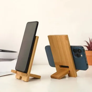 Desktop-Handyhalterung aus Bambus, Praktischer Holz-Smartphone-Ladeständer, Kreativer Multifunktionaler Lazy
