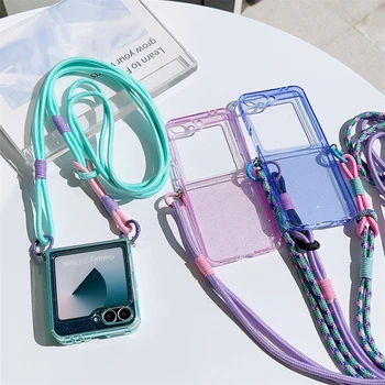 Galaxy Z Flip7: Flip6 Flip7 Flip5 Handyhülle Crossbody Lanyard Glitzer Candy Color Fold stoßfeste Abdeckung