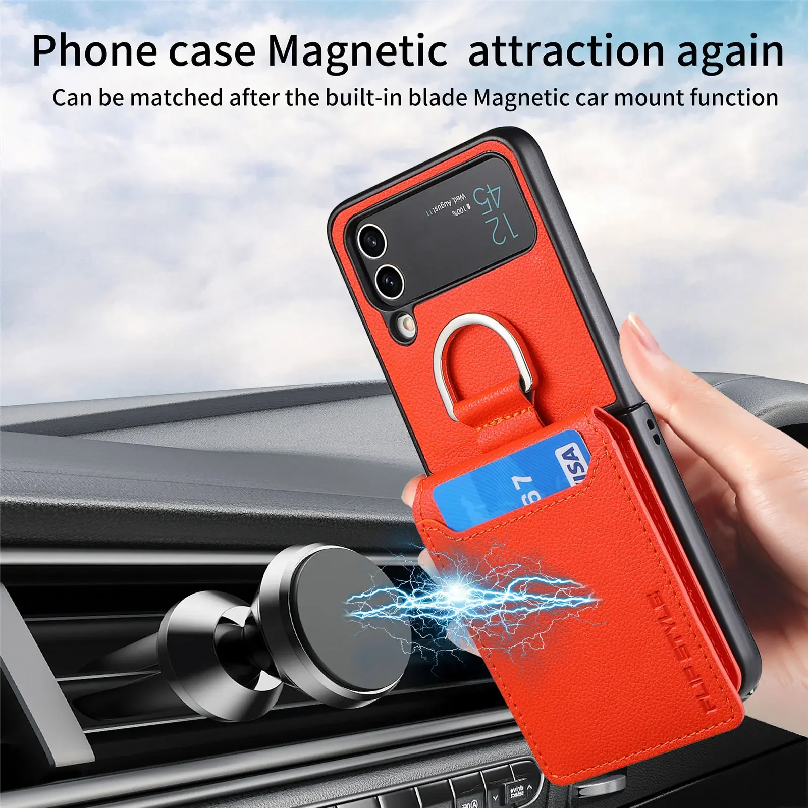 Magnetischer Ringhalter, Leder, Brieftasche, Karten, Solt-Hülle, Flip5, 5G, Flip4, Ständer, vertikale – Bild 4