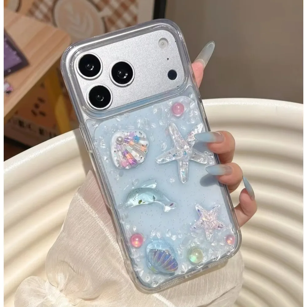 iPhone 15 Pro Max: Glitzernde 3D Süße Handyhülle – Bling Seestern Stoßfeste Schutzhülle