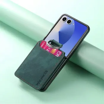 Galaxy Z Flip4: Flip7 FE Luxus-Hülle Faltbare Abdeckung Leder-Kartenhalter Rückseite Capa Ring Funda