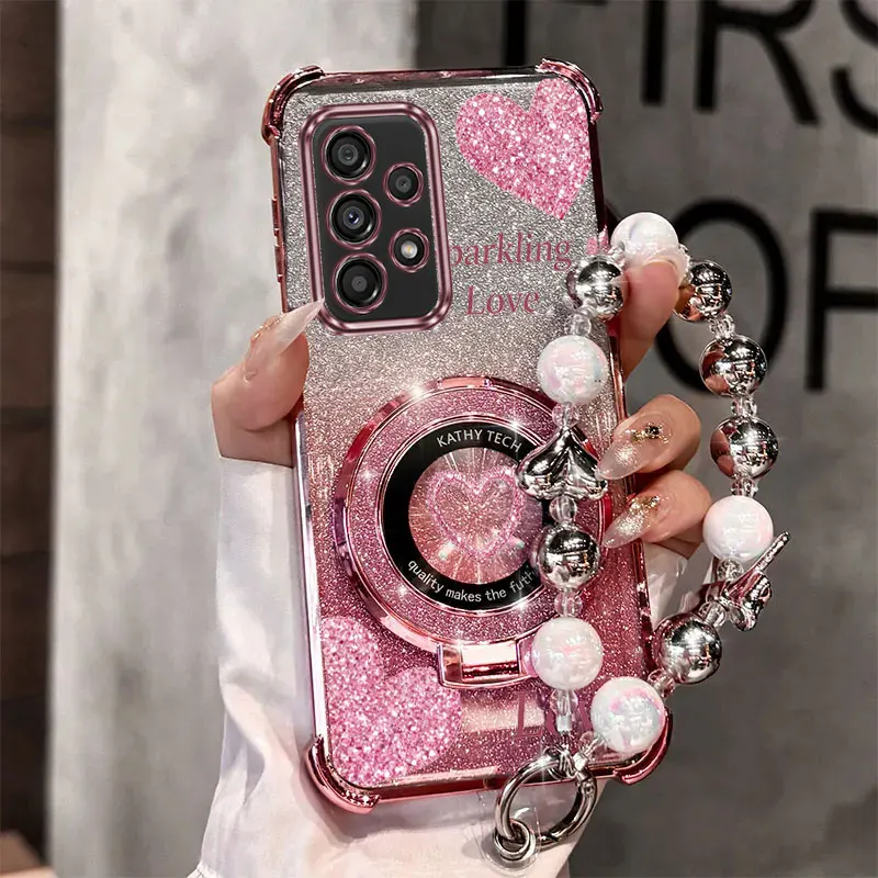 Galaxy A25: Strap Glitter Schöne Liebe Telefon Halter Fall