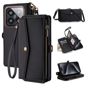 Xiaomi 14: Handyhülle mit Lanyard 12S 13 13T Flip-Leder-Brieftasche mit Kartenfächern Lite 12X F6 Pro