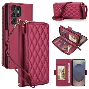 Galaxy S24 Ultra: Crossbody Brieftaschen-Hülle, RFID-blockierende Reißverschluss-Geldbörse Flip-Cover