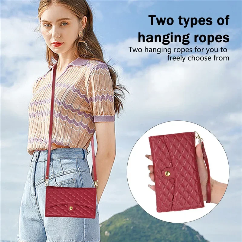 Crossbody-Lanyard-Leder-Handyhülle mit Reißverschluss mit Handgelenkschlaufe – Bild 2
