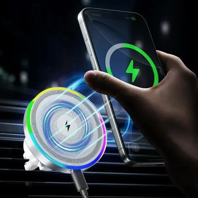 RGB Licht Auto Magnetische Drahtlose Ladegerät Telefon Halter Air Vent Stehen Für Magsafe iPhone 16 15 14 13 12 Pro max – Bild 2