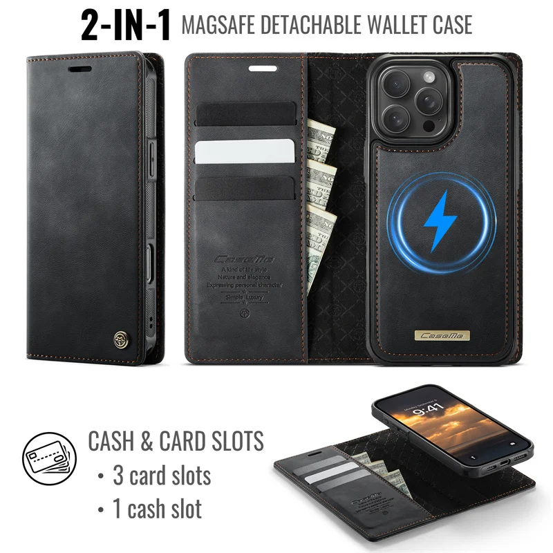 Magnetische Flip-Leder-Handyhülle mit Kabelloser Ladefunktion, Brieftaschen- und Kartenfach, Coque – Bild 3