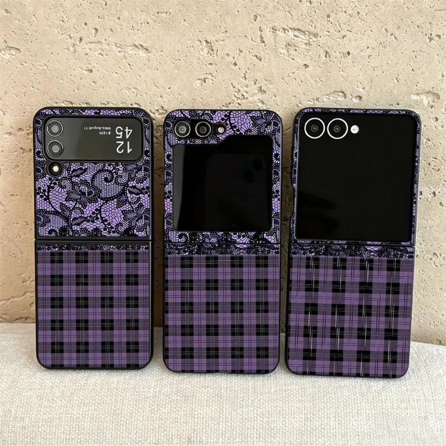 Galaxy Z Flip7: Handyhülle Funda Case Flip6 Flip3 Flip5 Flip4 Flip7 Kariert Spitze Blumenmuster