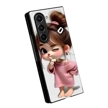 Galaxy Z Fold4: Rückseite Handyhülle 6 5 4 3 Cartoon Girl Muster