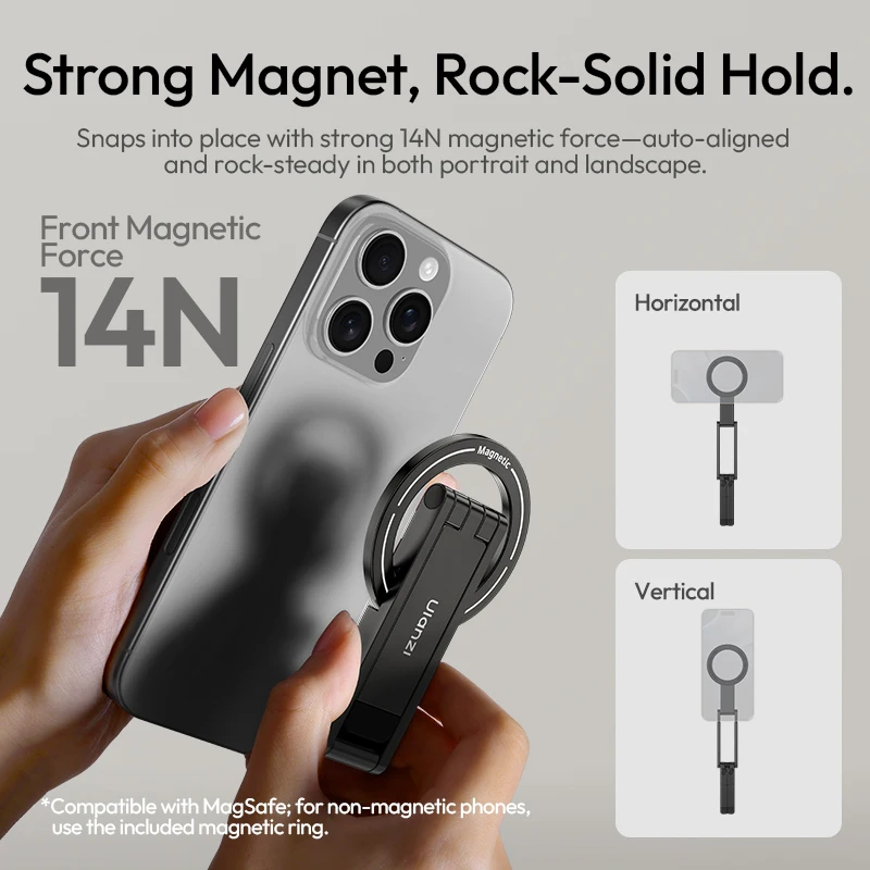 Ulanzi MA60 faltbares magnetisches Telefonstativ, 0,8 cm, ultradünnes, doppelseitiges Magnet-Telefonstativ für Desktop-Ständer, Livestreaming, Vlog – Bild 3