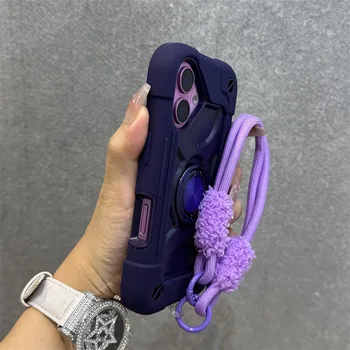 iPhone 14 Plus: 3-in-1 Ringhalter Schutzhülle Stoßfest mit Lanyard-Kette