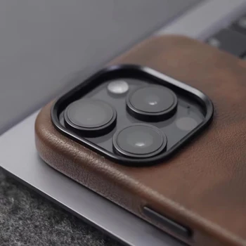 IPhone 16: Retro Crazy Horse Leder MagSafe Hülle Einfache Ledertextur Magnetische Handyhülle
