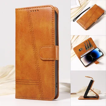 Xiaomi 14: Linie Ledertasche Lite Flip Wallet Magnetische Karte Abdeckung Funda