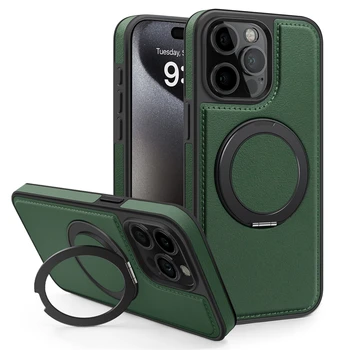 iPhone 11 Pro Max: 360° drehbarer Metallringständer, magnetische Lederhülle für Magsafe Halterung