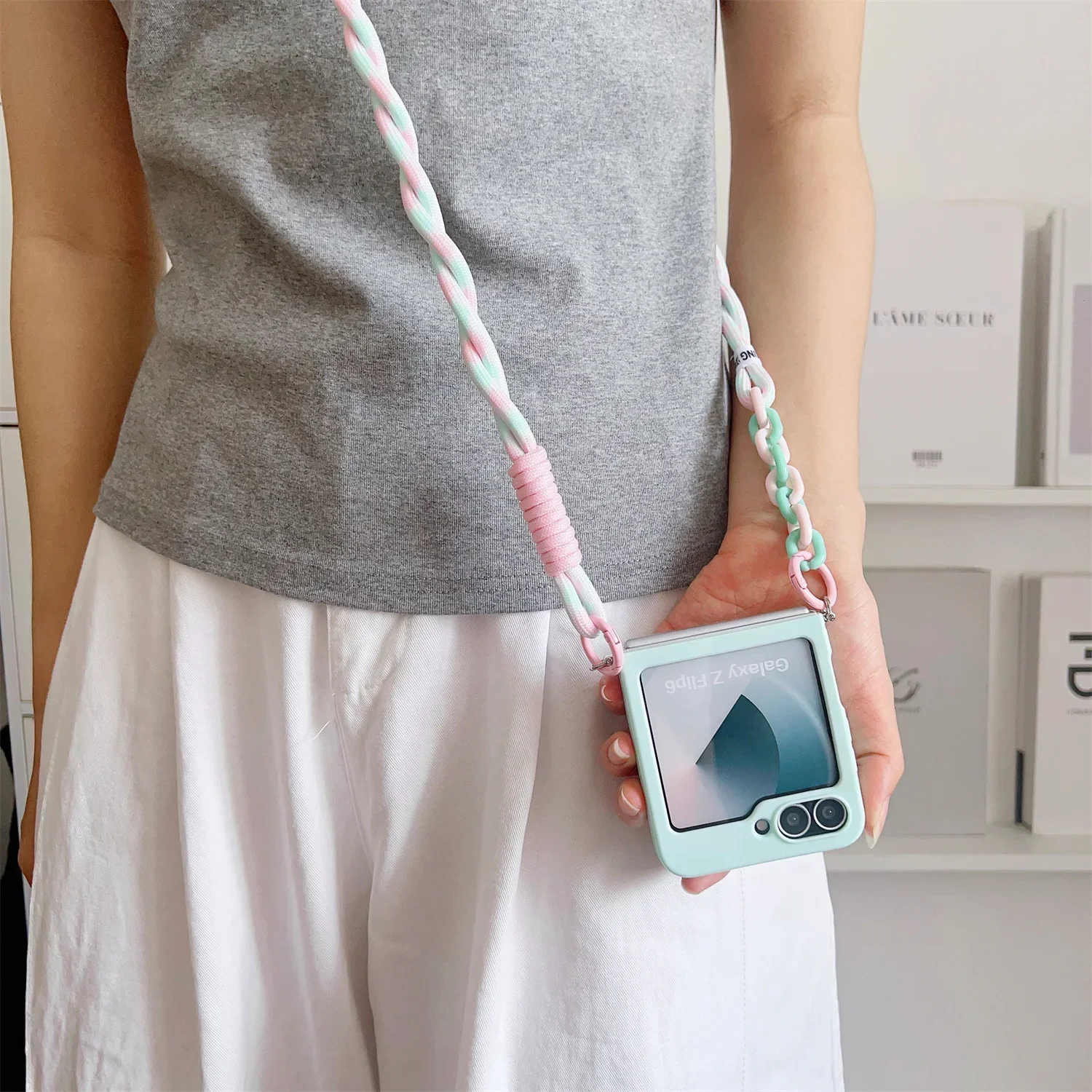 Candy Solid Schutzhülle mit Umhängeband, schlanke Handyhülle Flip6 Flip7, niedliche Hülle – Bild 4