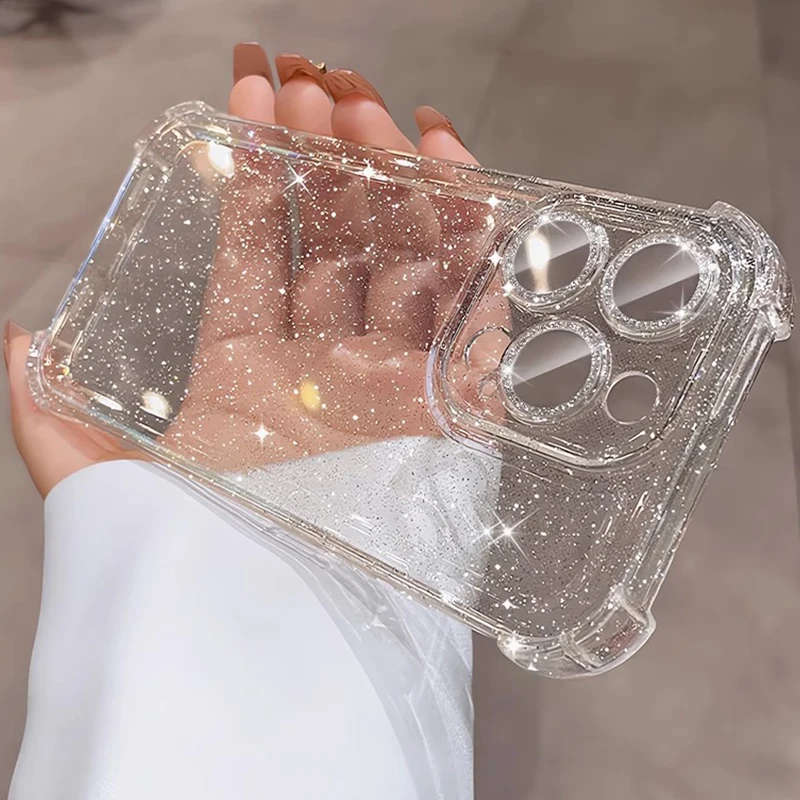 iPhone 15 Pro Max: Luxuriöse stoßfeste Bling-Glitzer-Handyhülle, transparente Softcover