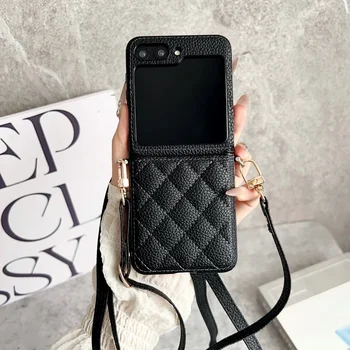 Mode 3D Grid Muster PU Leder Telefon Fall Flip6 7FE Crossbody Lange Lanyard Abdeckung