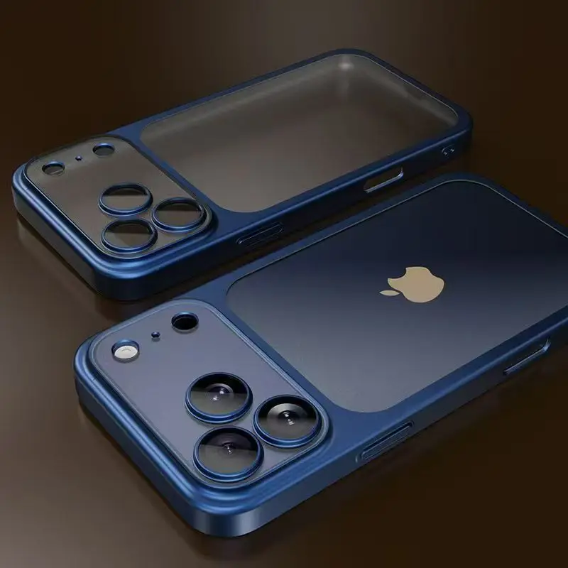 iPhone 15 Pro: Luxuriöse, plattierte, farbige PC-transparente Handyhülle, Luftlinsenschutz, matte Rückplatte, harte Abdeckung