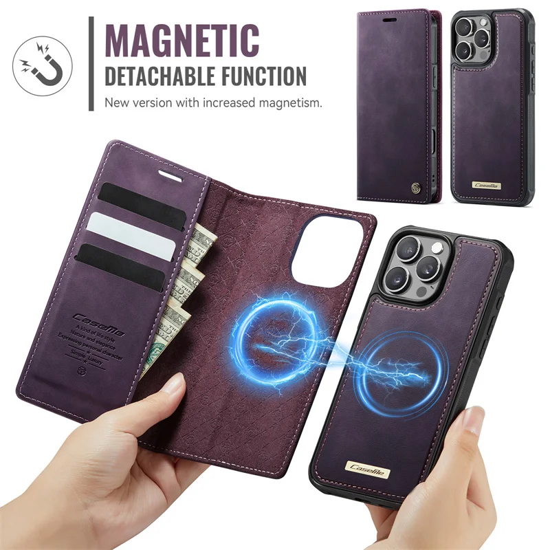 Magnetische Flip-Leder-Handyhülle mit Kabelloser Ladefunktion, Brieftaschen- und Kartenfach, Coque – Bild 4