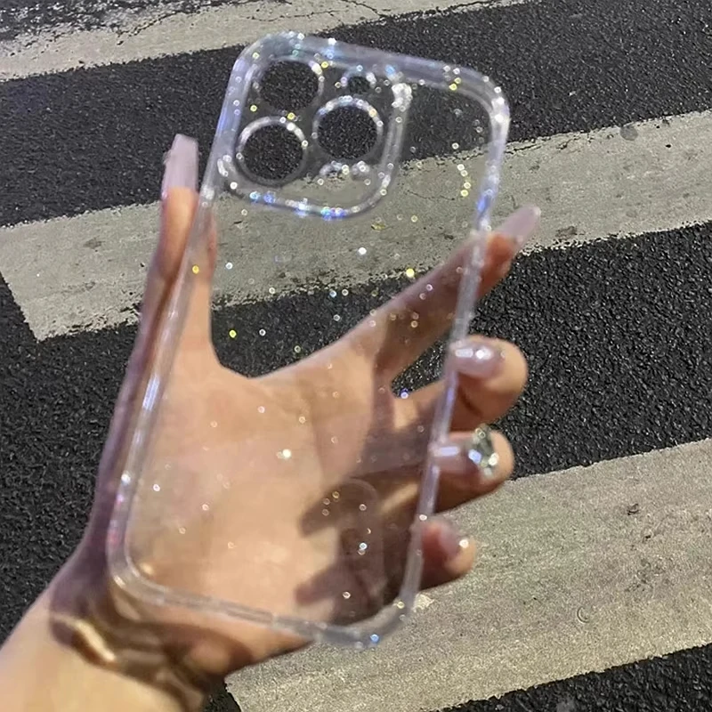 iPhone 14: Glitzernde Transparente Handyhülle Stoßfeste TPU Silikon Weiche Schutzhülle Funda