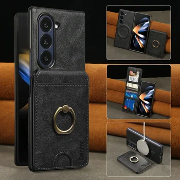 Galaxy Z Fold4: Brieftaschenhülle Fold 6 Fold 5 Fold4 Fold3 Kabelloses Laden Kartenfach mit Ring Handyhülle