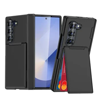 Galaxy Z Fold7: Luxus Flip Kickstand Handyhülle 6 Fold7 Fold6 5G Klapphalterung Matte Cover mit Kartenhalter