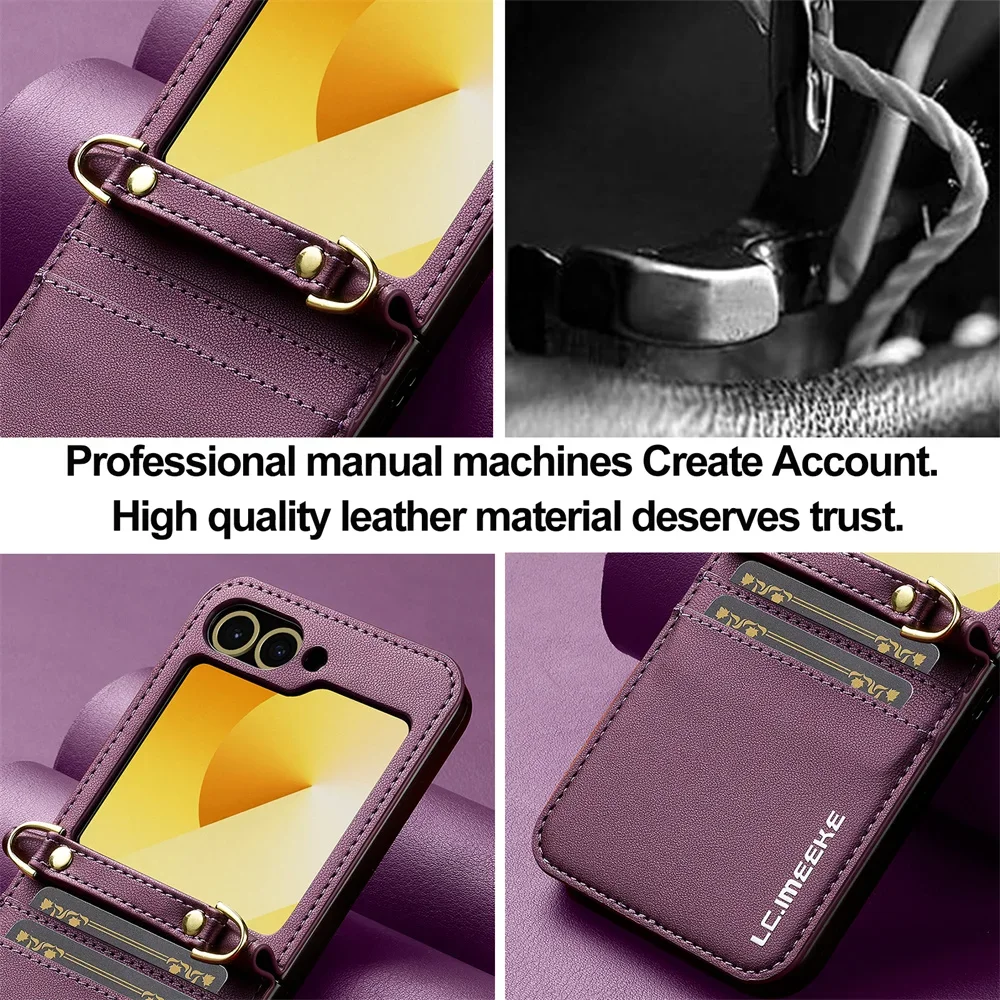Crossbody-Geldbörsenhülle Flip8 Flip7 Flip6 5G mit Kartenhalter, Handschlaufe und Lanyard aus Leder – Bild 2