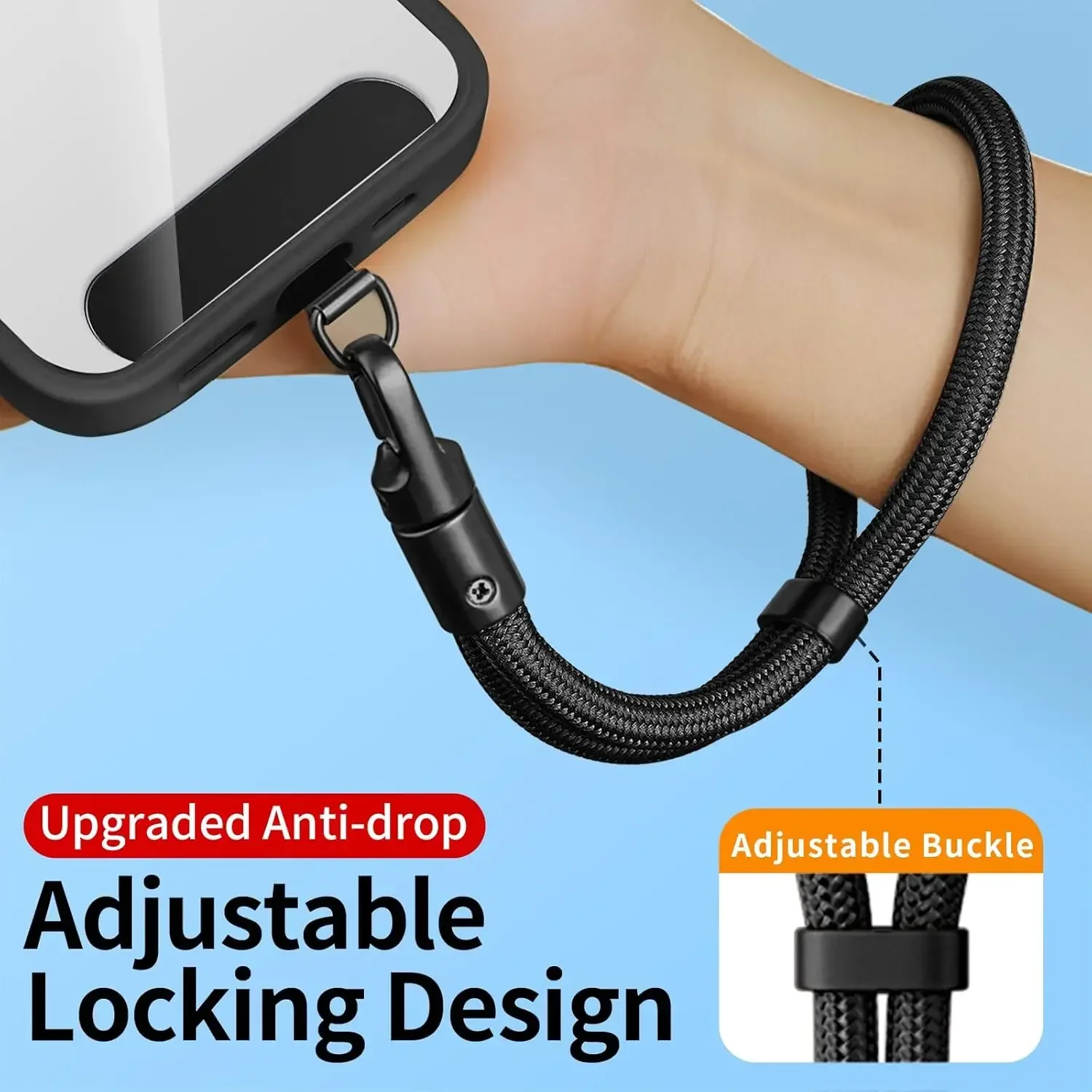 Verstellbares kurzes Telefon-Lanyard mit Tether Tab, 360-Grad-drehbares Telefon-Handschlaufe für iPhone, Samsung – Bild 2