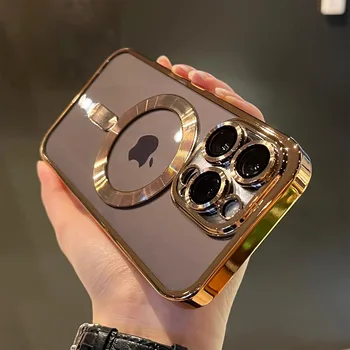 IPhone 16 Plus: Luxuriöse magnetische, transparente Hülle für Magsafe Wireless Charging, stoßfeste Abdeckung