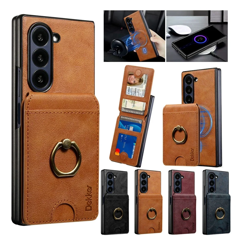 Galaxy Z Fold7: Brieftaschenhülle Fold 6 Fold 5 Fold4 Fold3 Kabelloses Laden Kartenfach mit Ring Handyhülle