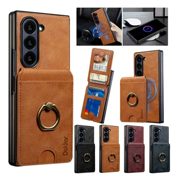 Galaxy Z Fold6: Brieftaschenhülle Fold 6 Fold 5 Fold4 Fold3 Kabelloses Laden Kartenfach mit Ring Handyhülle