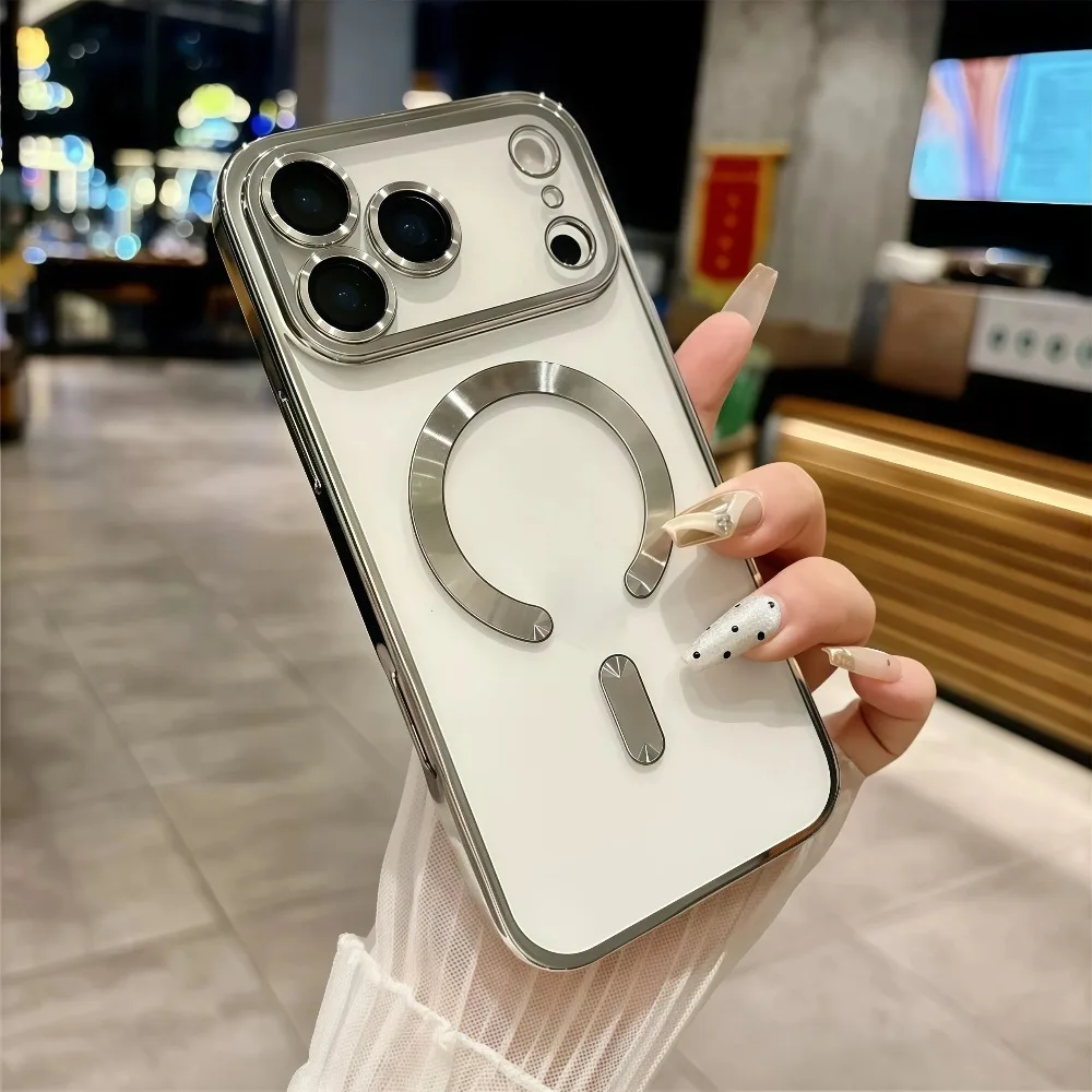 Luxuriöse MagSafe Magnetische Galvanisierte Handyhülle Stoßfänger-Hülle Transparente Abdeckung – Bild 4