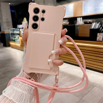 Galaxy A16: Silikon-Brieftasche Crossbody-Lanyard Kartenhalter Hülle Weiche Schutzhülle