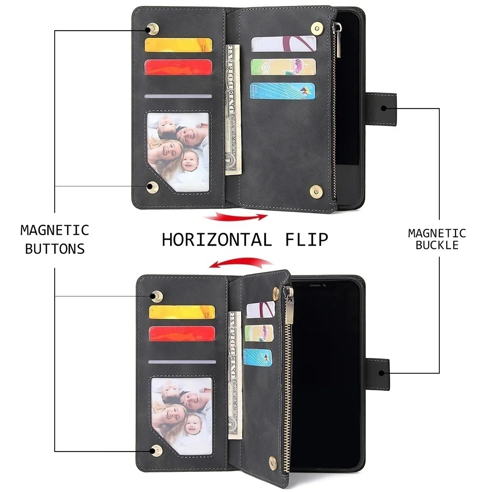 Premium-Leder-Brieftaschen-Hülle Reißverschluss-Brieftaschen-Kartensteckplätze Magnetische Flip-Cover – Bild 5
