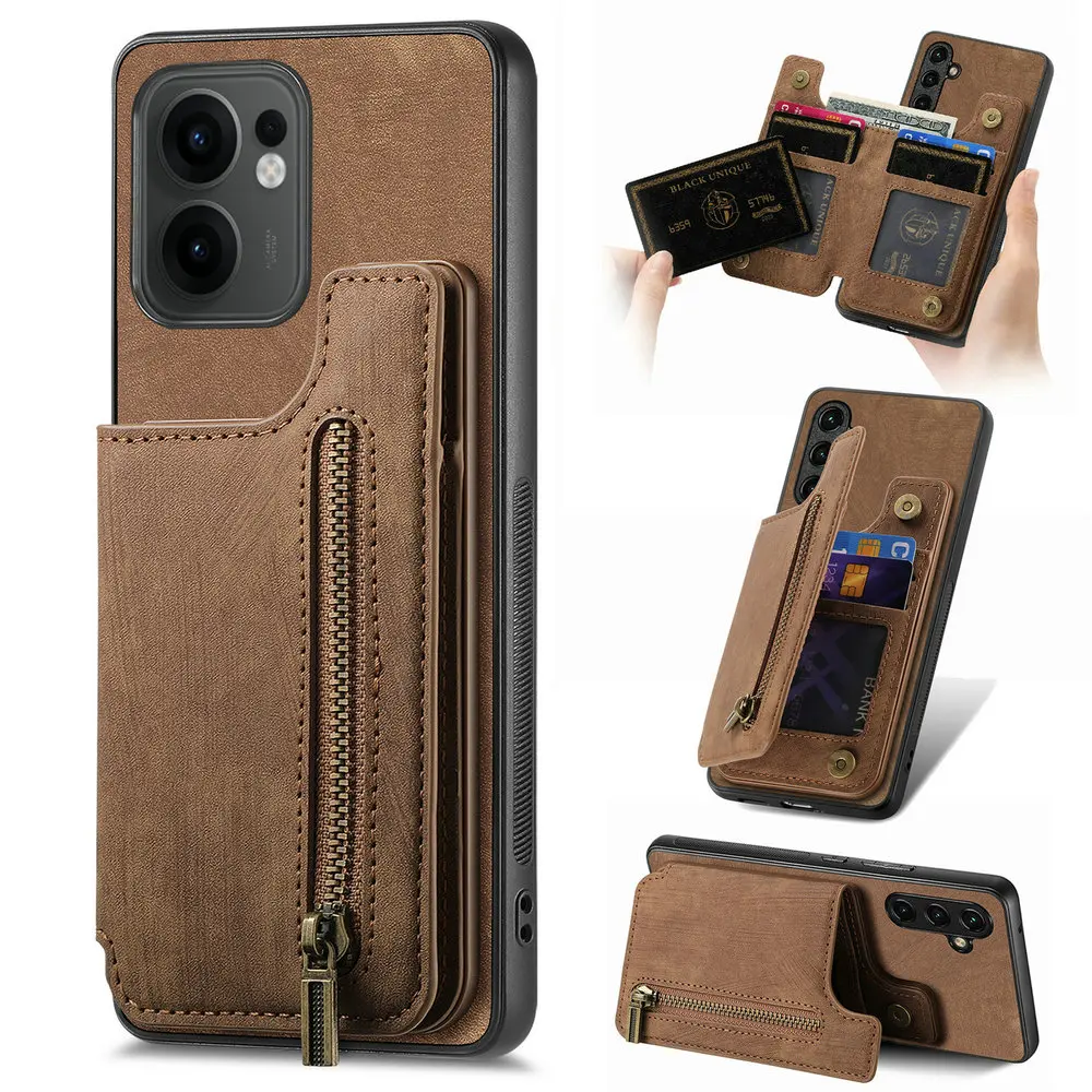 Oppo Reno 13: Reißverschluss-Lederhülle 11F 10 Luxus-Handyhülle Reno13 14 FS 14F 11 F 11A 13A 15F 16F 5G Magnet Etui