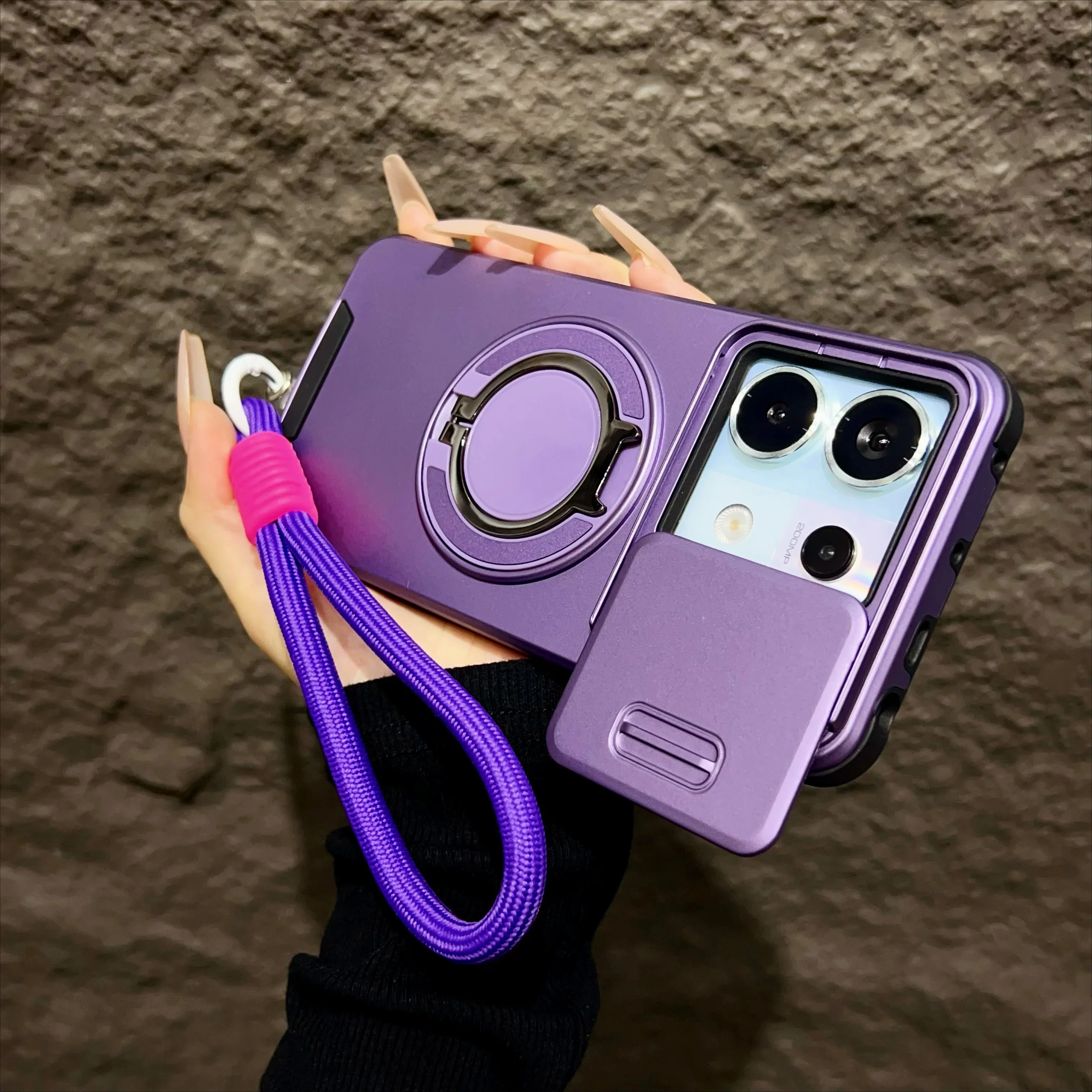 Redmi Note 13 Pro+ 5G: Rüstung Magnetische Hülle mit Lanyard Slide Kamera Schutz stoßfeste Abdeckung
