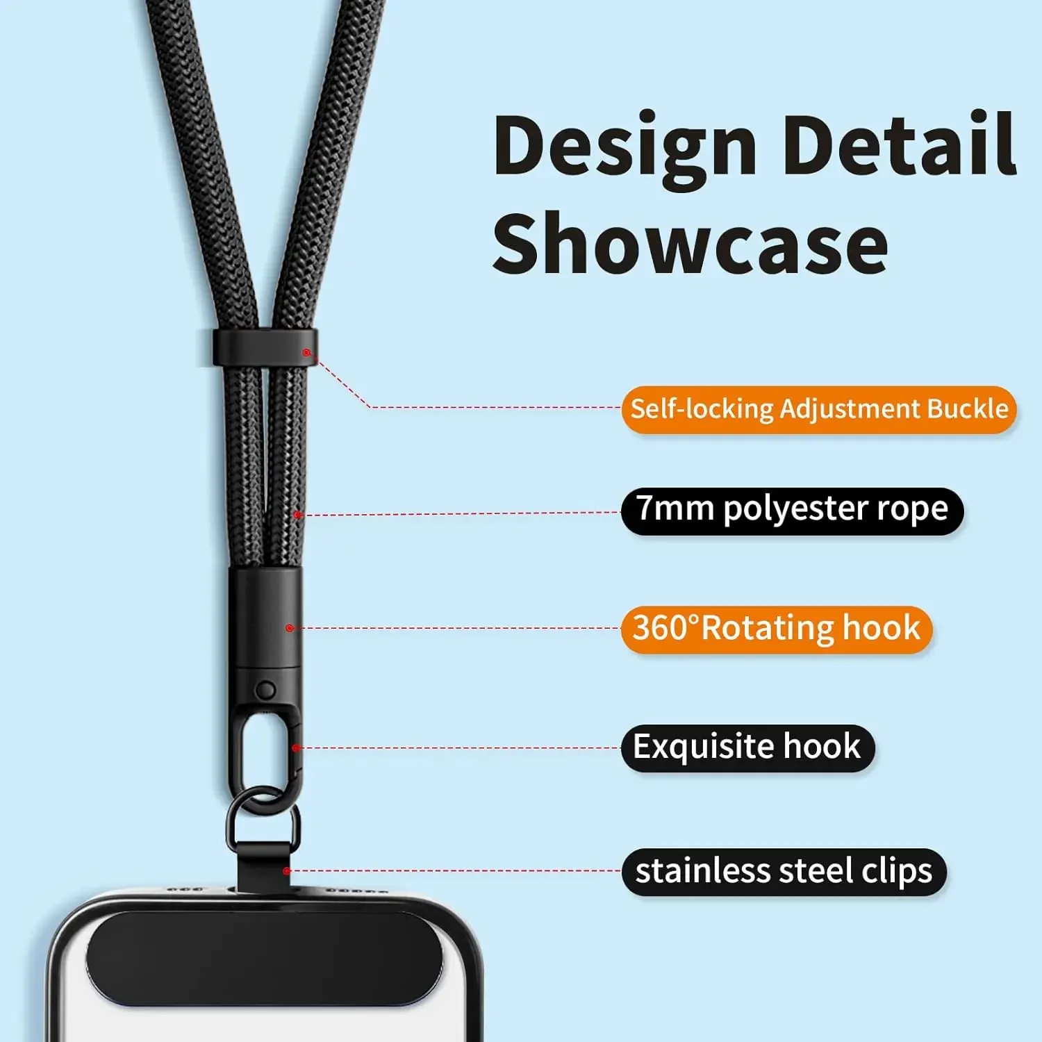 1 Stück universelles verstellbares Handy-Lanyard, kurzes Handgelenkband mit selbstsicherndem Anti-Drop-Design – Bild 5