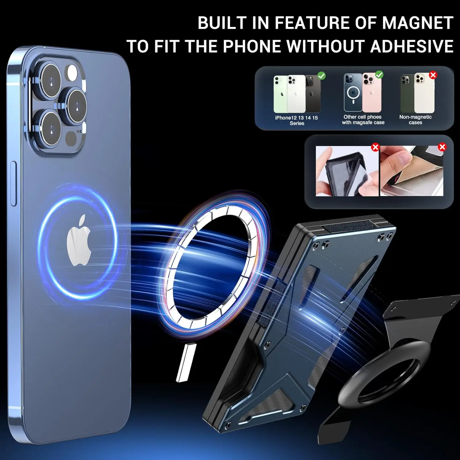 MagSafe Wallet Geldklammer mit AirTag-Halter und 1 Magnetfolie, kompatibel mit magnetischen und nicht-magnetischen – Bild 5