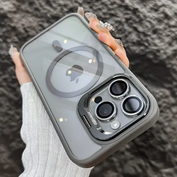 iPhone 16: Luxuriöse magnetische stoßfeste Handyhülle Funda Stand Glaslinsenschutz Rückseite