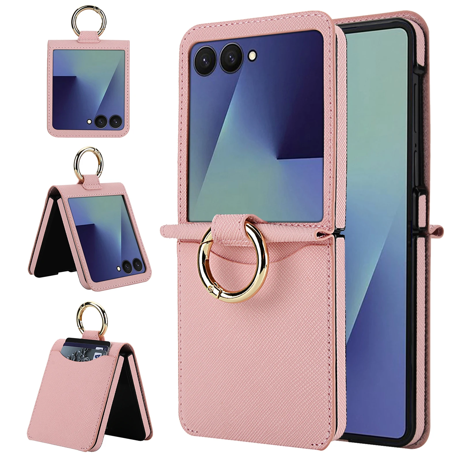 Galaxy Z Flip6: Leder-Handyhülle mit Kartenfächern und Ringhalter Flip7 Flip6 Flip5 Flip4, Geldbörsen-Abdeckung