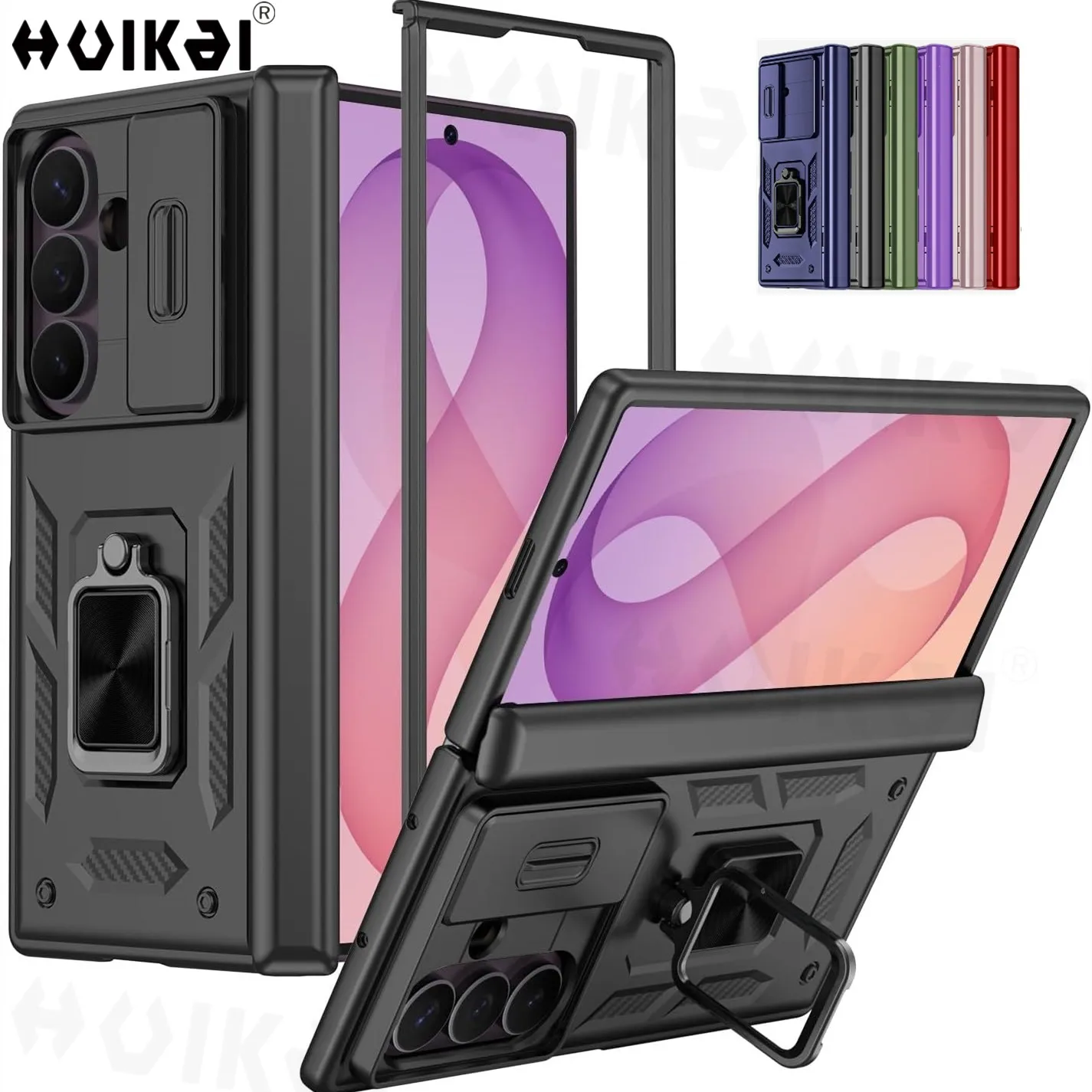 Galaxy Z Fold6: Fold 7 6 Hülle mit Ständer, Ringhalterung, Magnetischer Kamera-Schutz, Militärischer Stoßschutz, Schutzhüllen