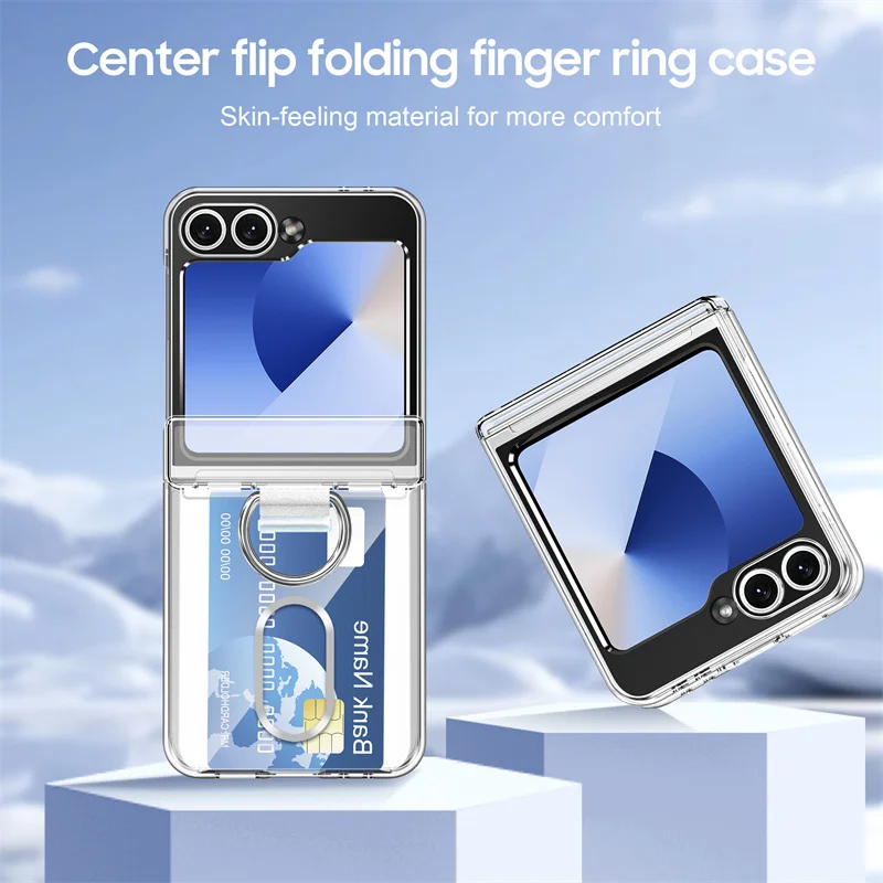 Kreditkarten-Aufbewahrungskartenhalter mit Ring und Scharnierschutz Handyhülle 6 5 5G Flip8 Harte PC – Bild 2