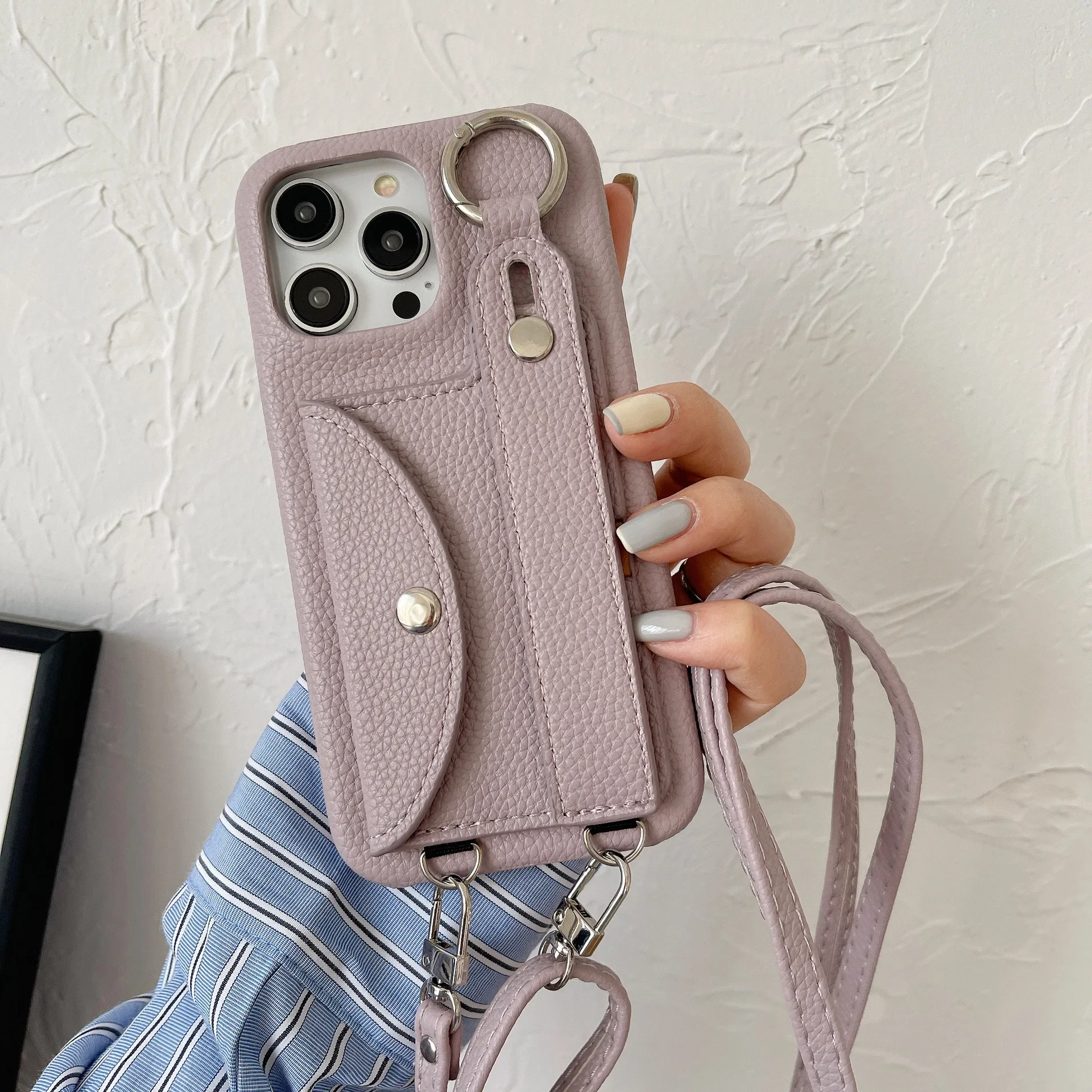 Handgelenkriemen Crossbody Lanyard Handyhülle Kartenhalter Brieftasche Lederhülle – Bild 2