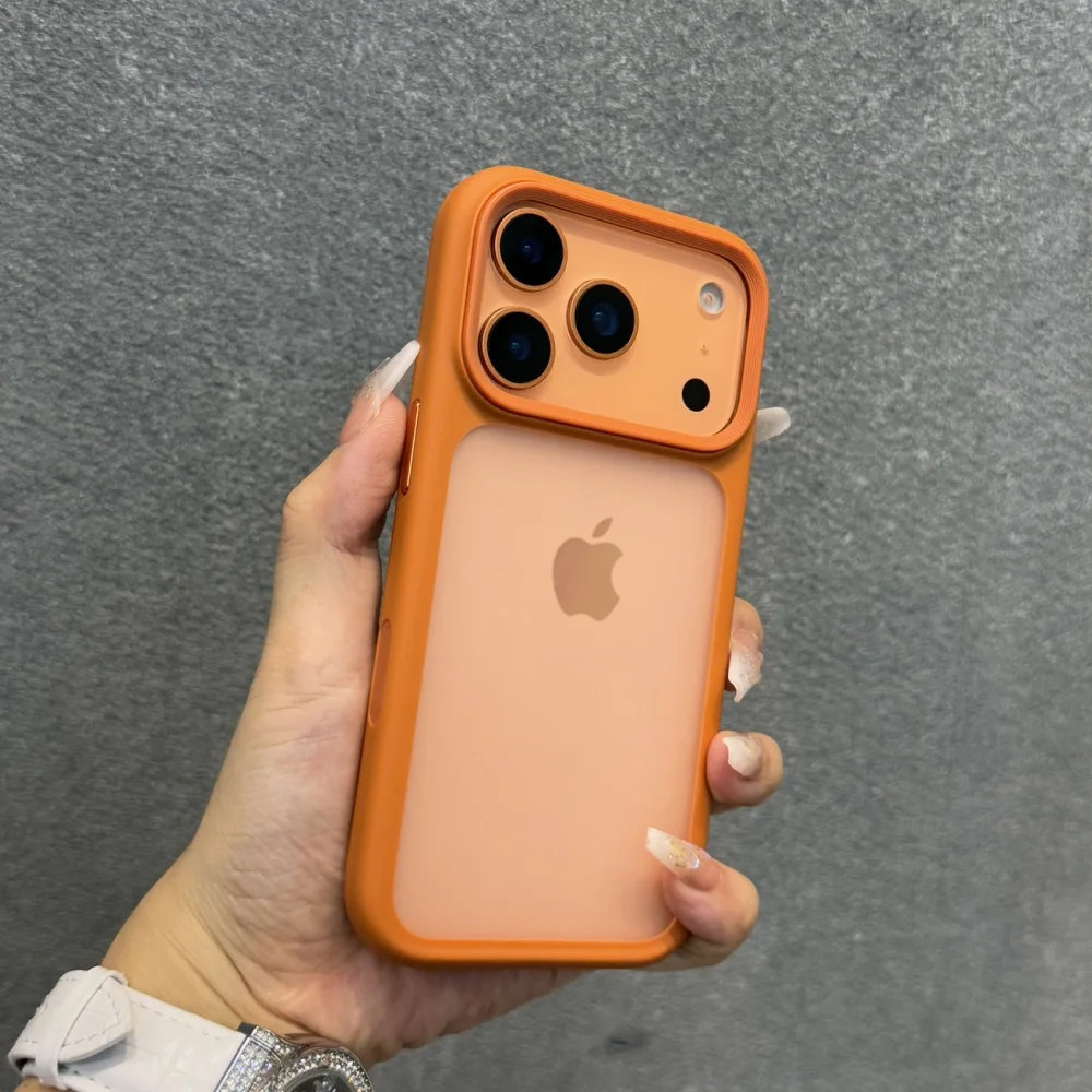 iPhone Air: Neue Metallknöpfe mit Hautgefühl, Orange Shield Matt Transparente Handyhülle Stoßfeste Schutzhülle