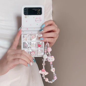 Neun Grid Katze Telefon Fall Flip 6 Telefon strap Telefon Lanyard Stoßfest Hard Cover