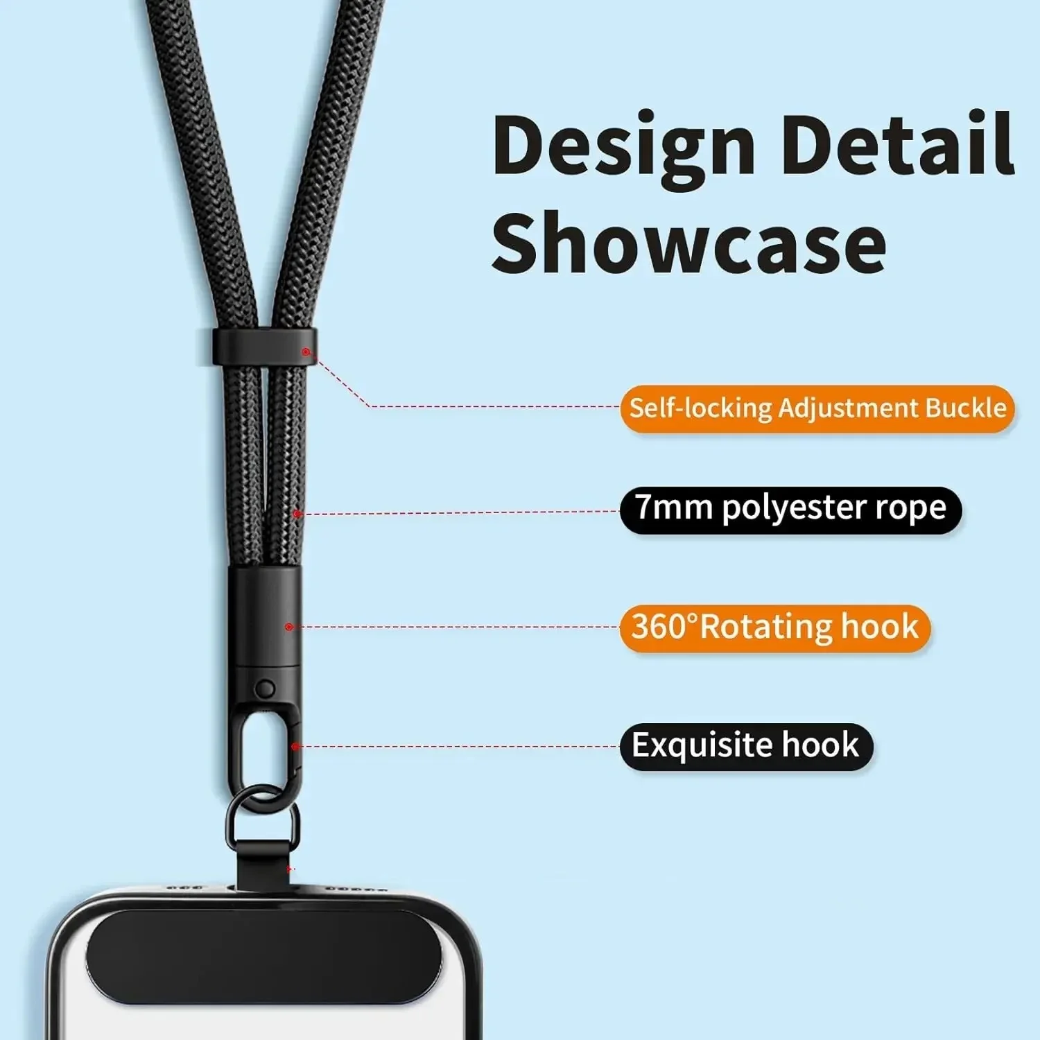 Universelles, verstellbares Handy-Lanyard, kurzes Handgelenkband mit selbstsicherndem Anti-Drop-Design, langlebiges Polyester-Telefonband – Bild 3